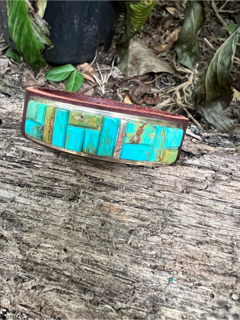 Edison Yazzie Navajo Turquoise Sterling Silver Leather Bracelet